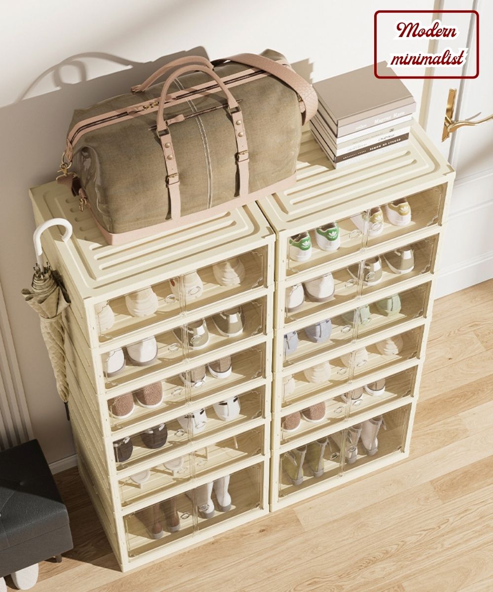 Vando Foldable Shoe Rack Cabinet – 6/9 Tier Plastic Organizer with Doors & Wheels – Fits 29–36 Pair