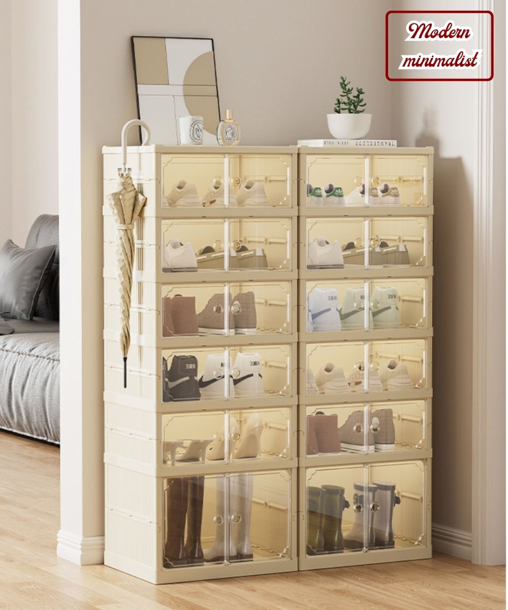 Vando Foldable Shoe Rack Cabinet – 6/9 Tier Plastic Organizer with Doors & Wheels – Fits 29–36 Pair