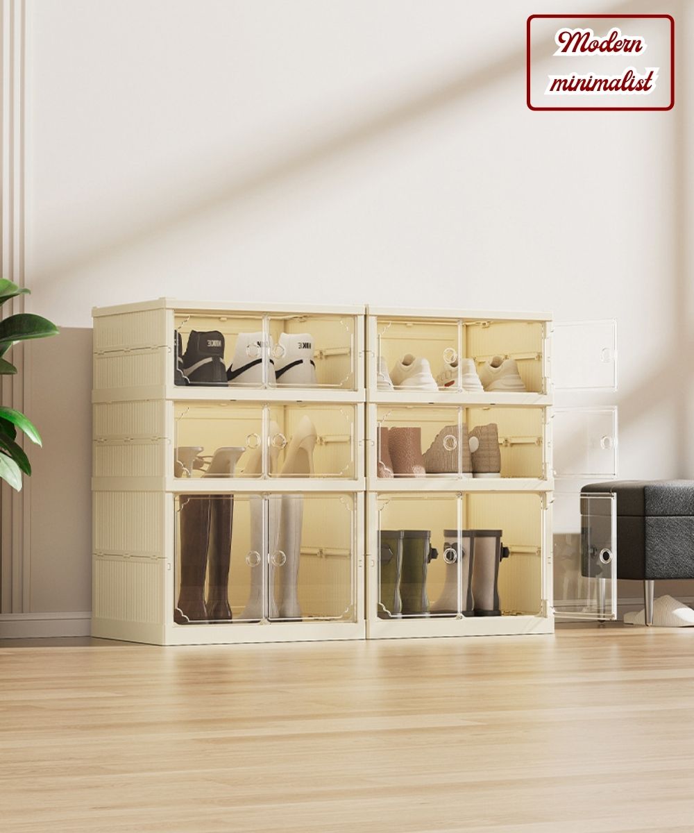 Vando Foldable Shoe Rack Cabinet – 6/9 Tier Plastic Organizer with Doors & Wheels – Fits 29–36 Pair