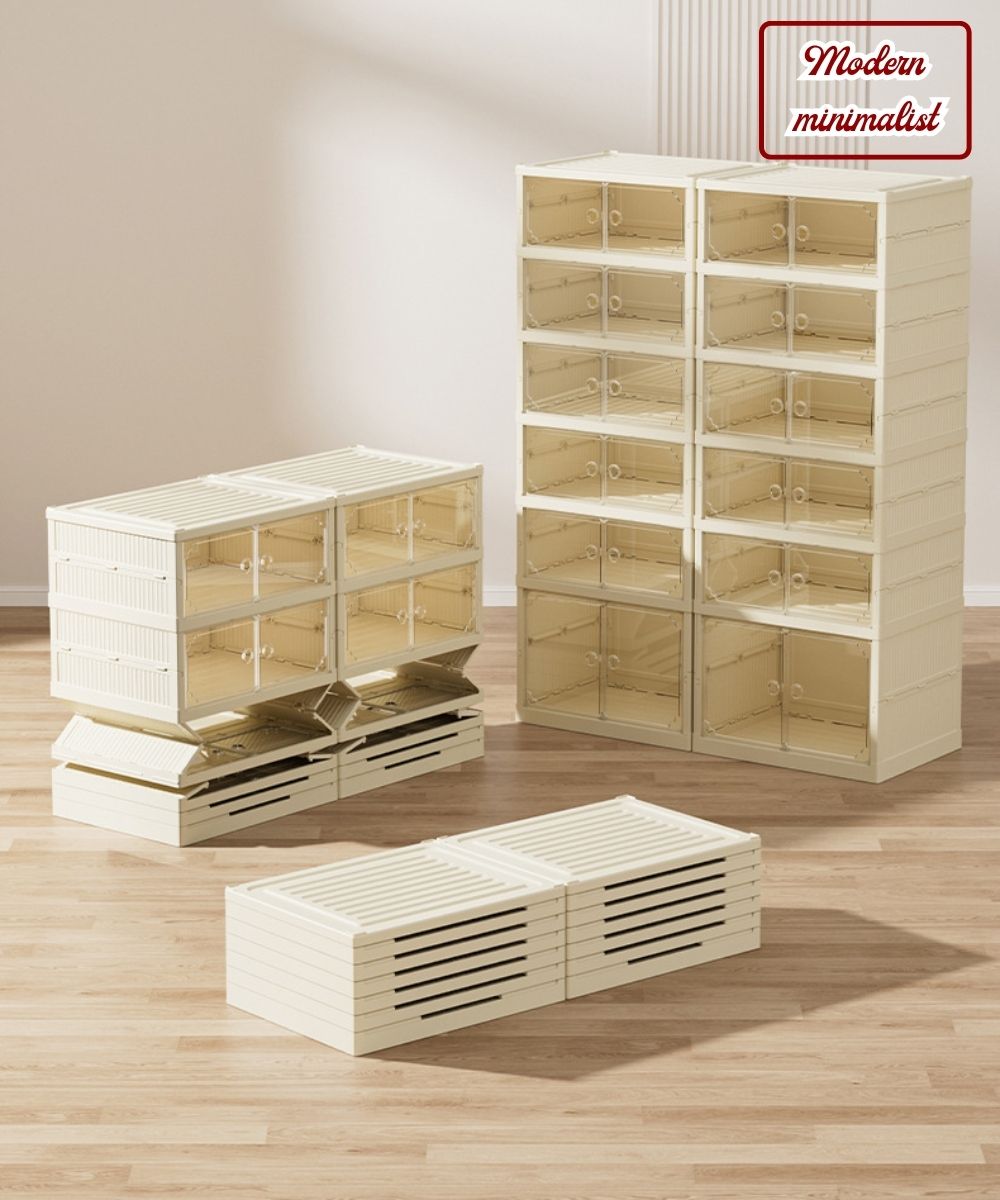 Vando Foldable Shoe Rack Cabinet – 6/9 Tier Plastic Organizer with Doors & Wheels – Fits 29–36 Pair