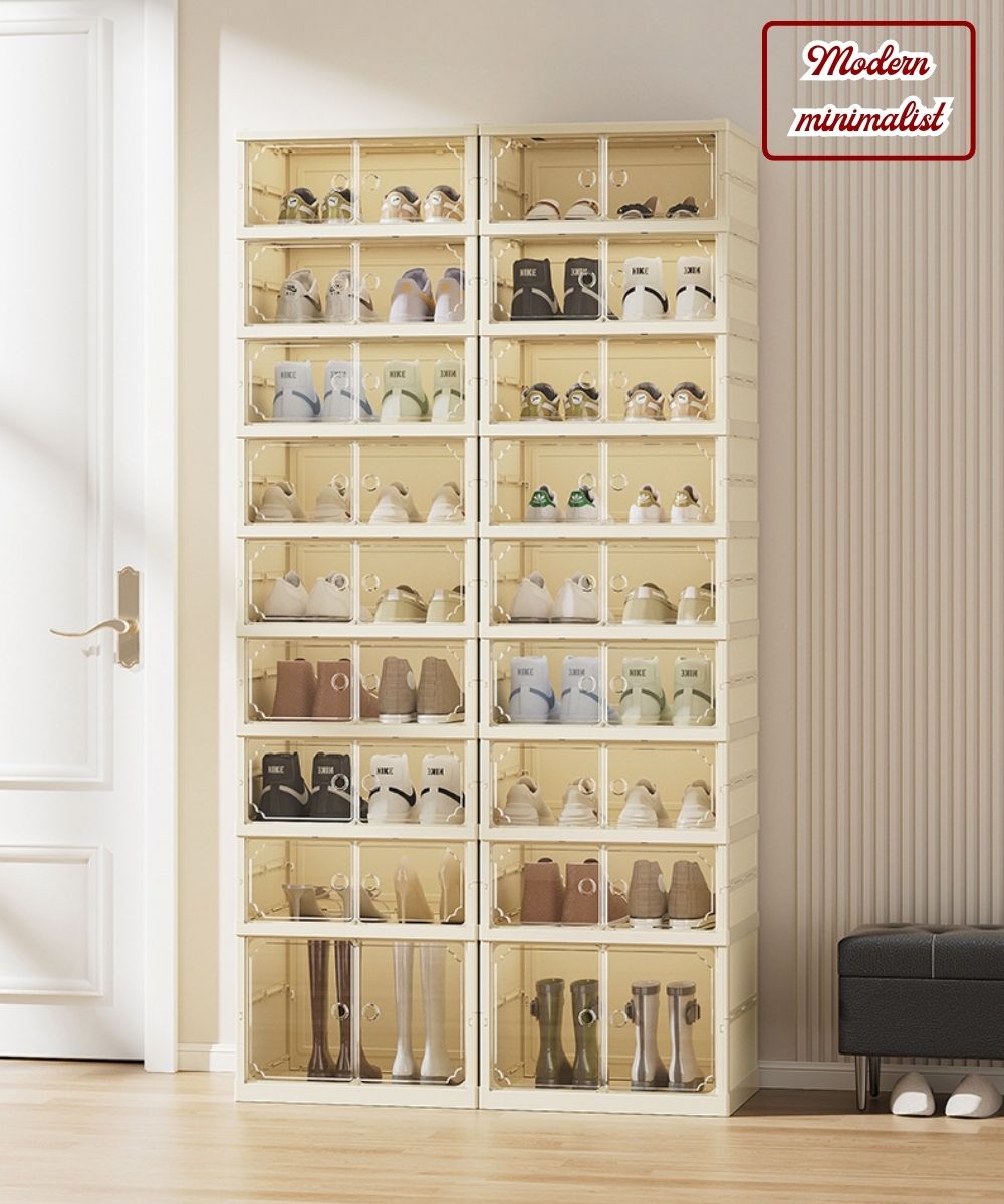 Vando Foldable Shoe Rack Cabinet – 6/9 Tier Plastic Organizer with Doors & Wheels – Fits 29–36 Pair