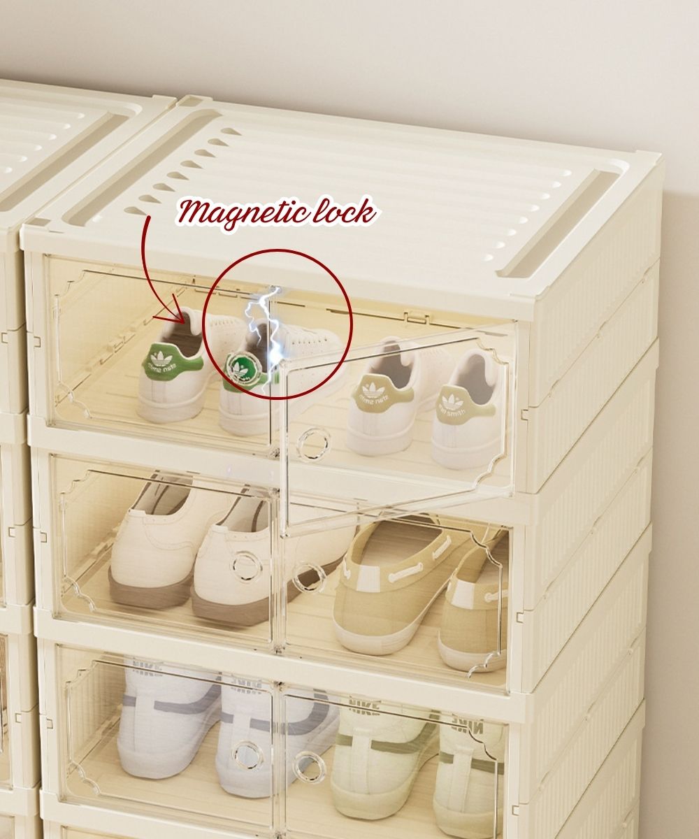 Vando Foldable Shoe Rack Cabinet – 6/9 Tier Plastic Organizer with Doors & Wheels – Fits 29–36 Pair