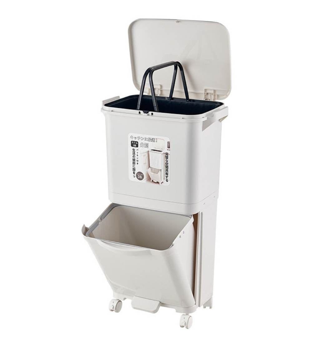 Vando 3-Compartment Smart Trash Can with Lid, Pedal & Wheels