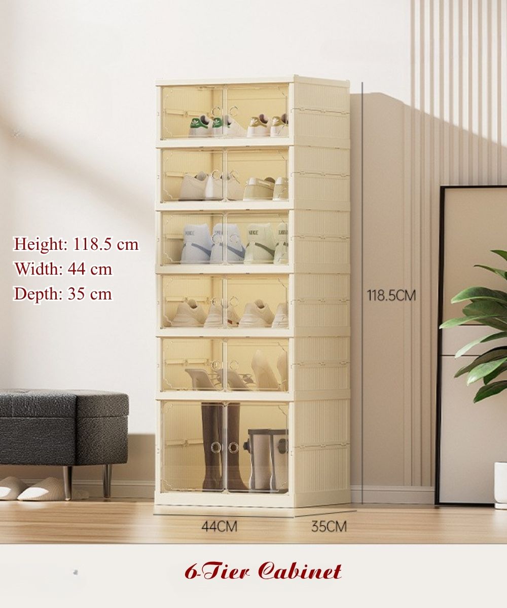 Vando Foldable Shoe Rack Cabinet – 6/9 Tier Plastic Organizer with Doors & Wheels – Fits 29–36 Pair