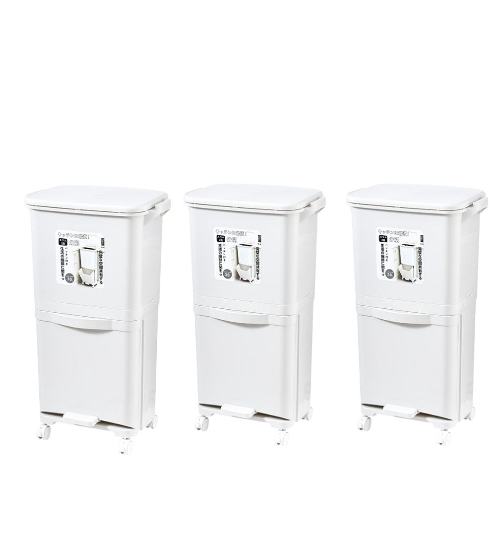 Vando 3-Compartment Smart Trash Can with Lid, Pedal & Wheels