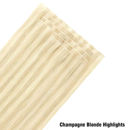 Champagne Blonde Highlights Invisible Clip In Hair Extensions, Virgin Human Hair