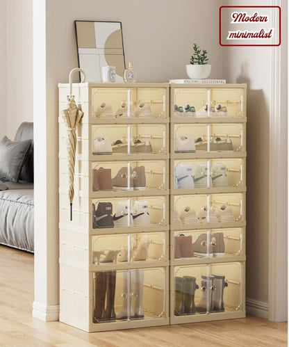 Vando Foldable Shoe Rack Cabinet – 6/9 Tier Plastic Organizer with Doors & Wheels – Fits 29–36 Pair