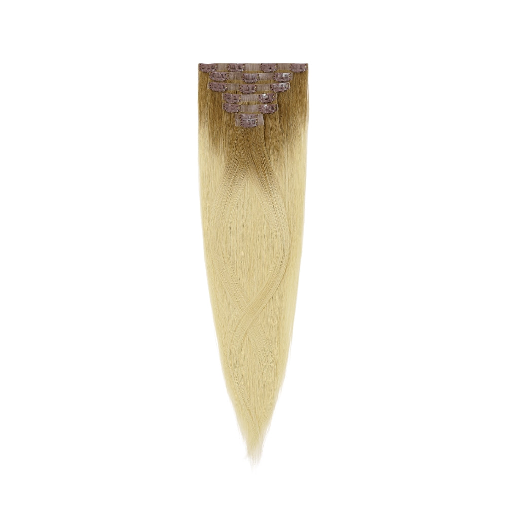 Invisible Clip In Hair Extensions, Virgin Human Hair, Chestnut Brown to Blonde