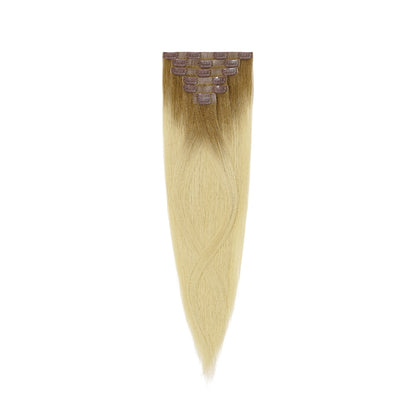 Invisible Clip In Hair Extensions, Virgin Human Hair, Chestnut Brown to Blonde