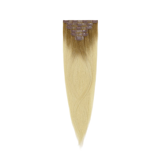Invisible Clip In Hair Extensions, Virgin Human Hair, Chestnut Brown to Blonde