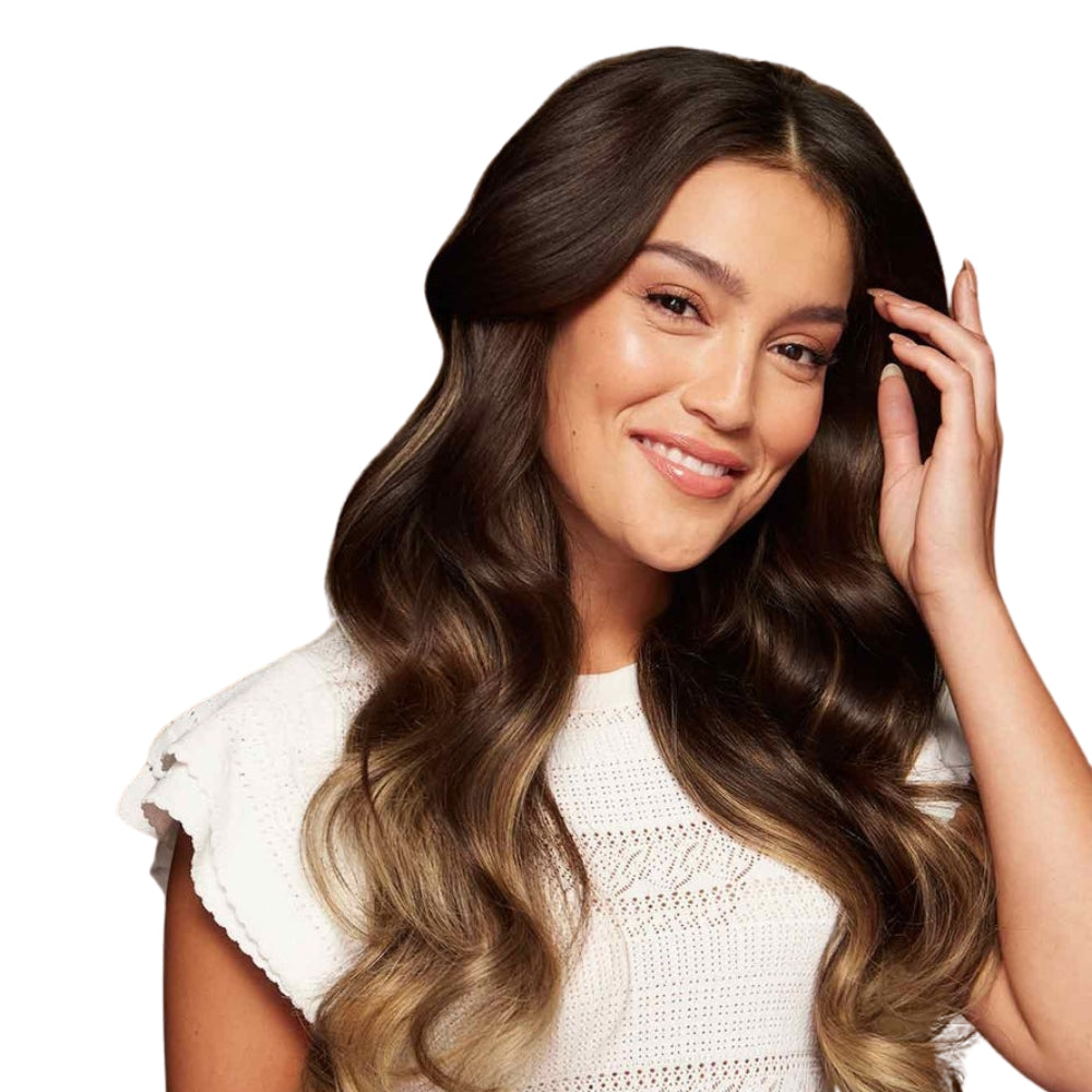 Invisible Clip In Hair Extensions, Virgin Human Hair Chocolate Brown to Caramel Blonde