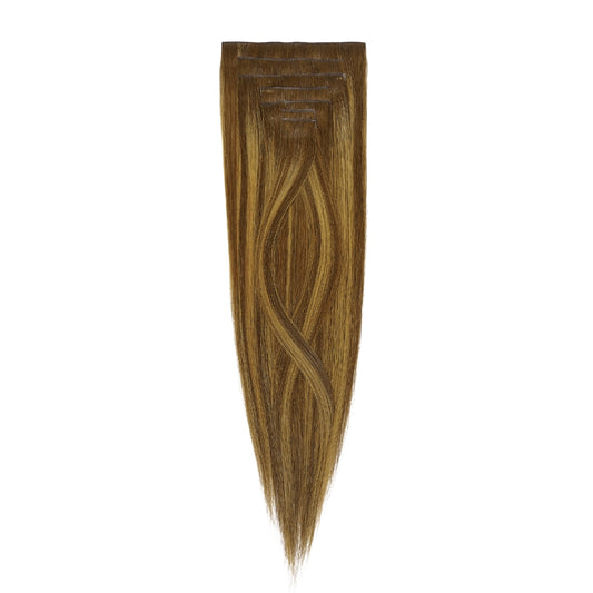 Invisible Clip In Hair Extensions, Virgin Human Hair Chocolate Brown to Caramel Blonde