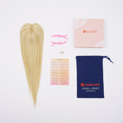 Off Black Vando Human Hair Topper, Injected Hand-Tied, Invisible Full Silk, Virgin Human Hair
