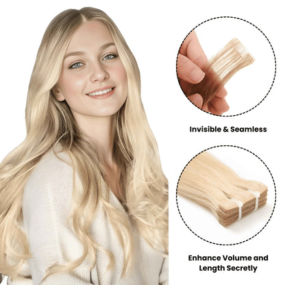 Jet Black Invisible Tape In Hair Extensions, Virgin Human Hair, 20 pcs