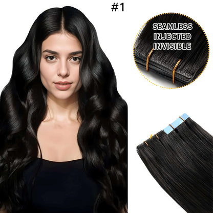 Invisible Seamless Injected Hand-Tied Tape In - 100% Virgin Human Hair - 20Pcs (#1)