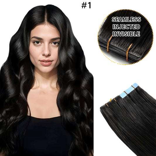 Invisible Seamless Injected Hand-Tied Tape In - 100% Virgin Human Hair - 20Pcs (#1)
