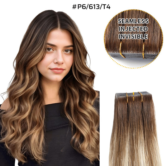 Brown to Blonde Balayage (#P6/613/T4) Invisible Tape In Hair Extensions 20 pcs