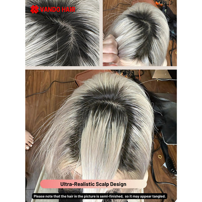 White Blonde Balayage Wig | 100% Vietnamese Hair | Feathered Hair, the Ultra-Realistic Scalp Wig, Skillfully Handcrafted for longevity